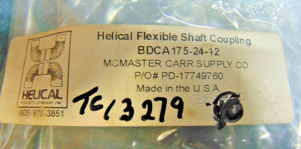 MCMASTER CARR BDCA175-24-12 HELICAL FLEXIBLE SHAFT COUPLING