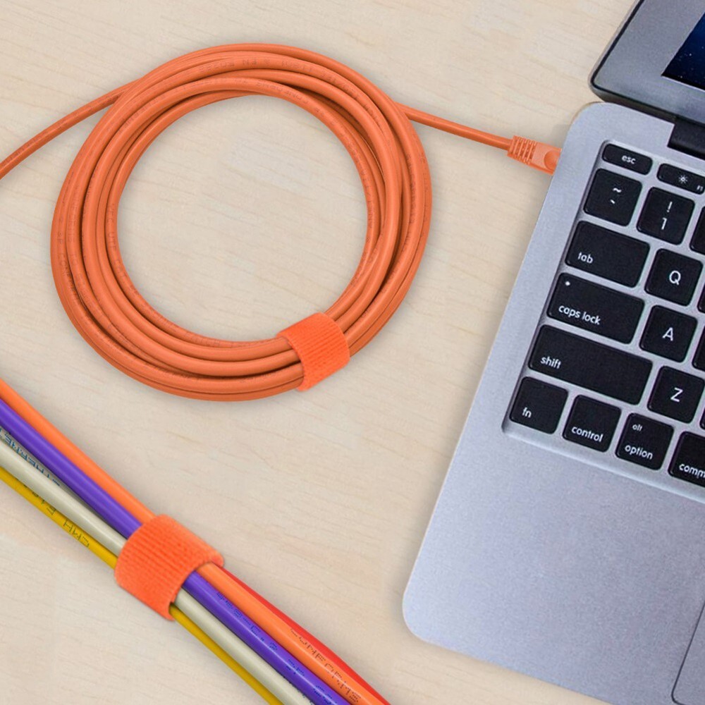50FT Roll Reusable Hook Loop Self Attaching Cable Tie Fastening Tape Orange