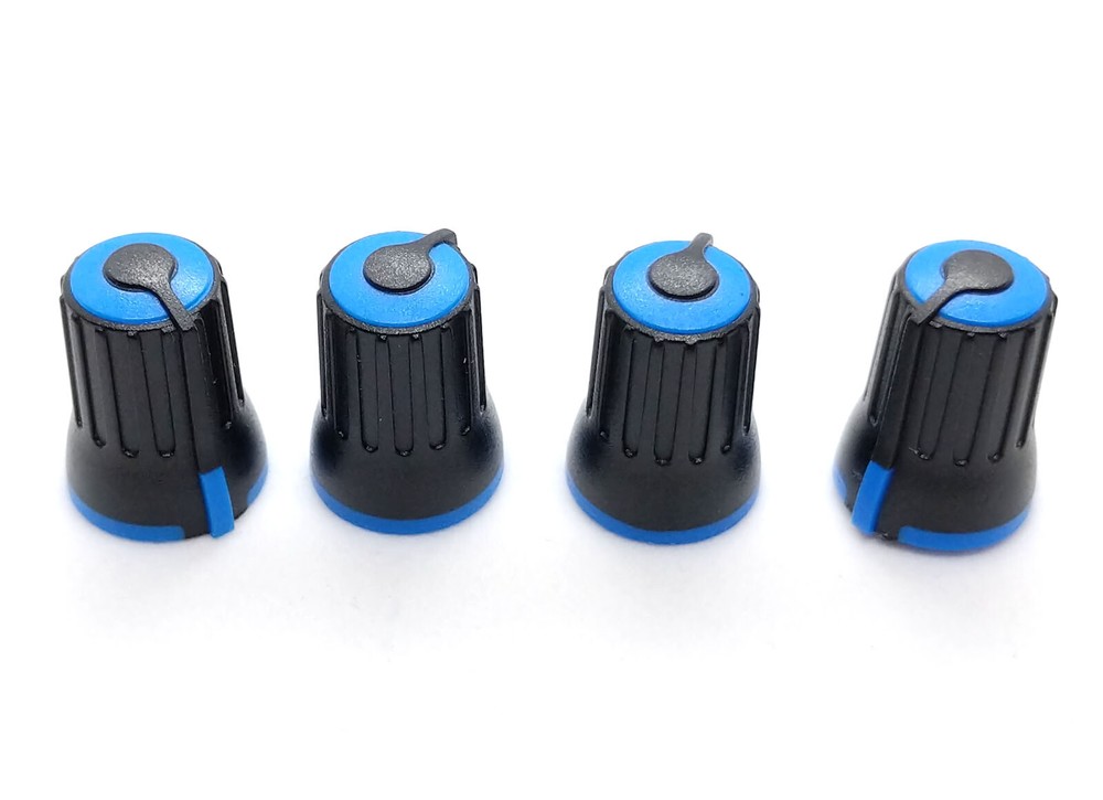 4 Black & Blue D-Shaft Pot Knobs for 6mm 270° DJ-TECH BEHRINGER SOUNDCRAFT