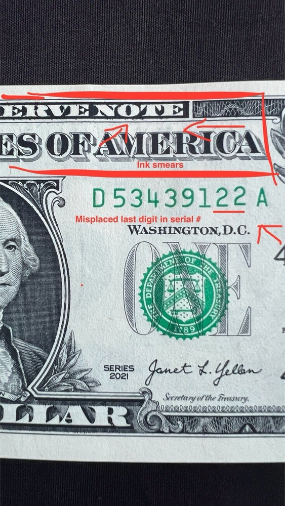 Rare Uncirculated Sequential $1 Bills w/ Multiple Printing Errors - 10 Count