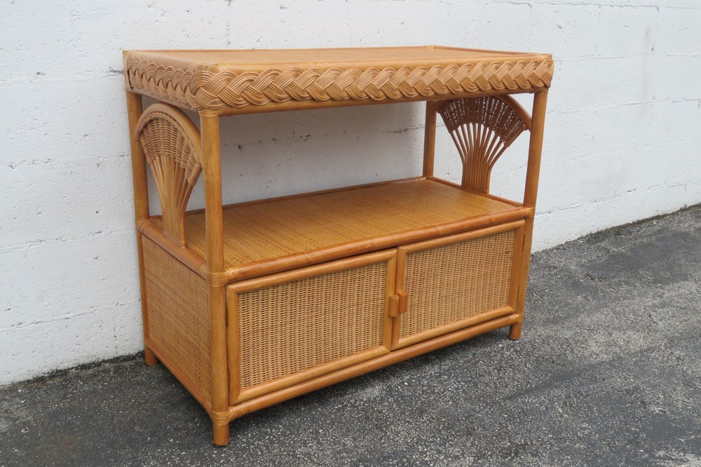Wicker Bamboo Two Tier Bar Buffet Server Tea Coffee Cart 5994