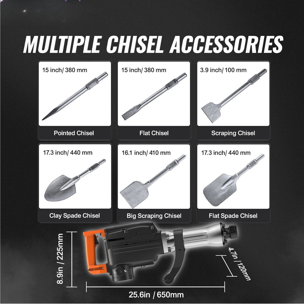 110V Power Demolition Drills with Assembly&disassembly 6 Chisel Bits Quick