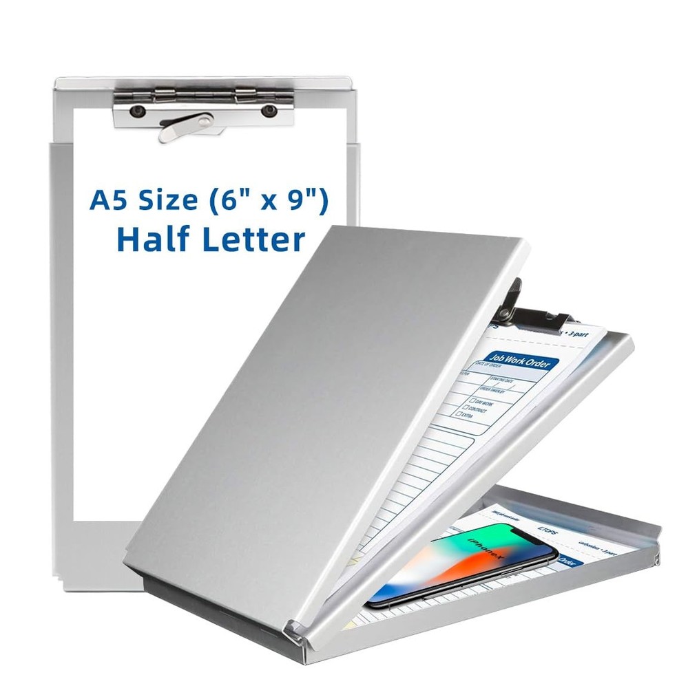 Sunnyclip Aluminum Clipboard with Storage(Memo Memo Size(1 Pack), Silver