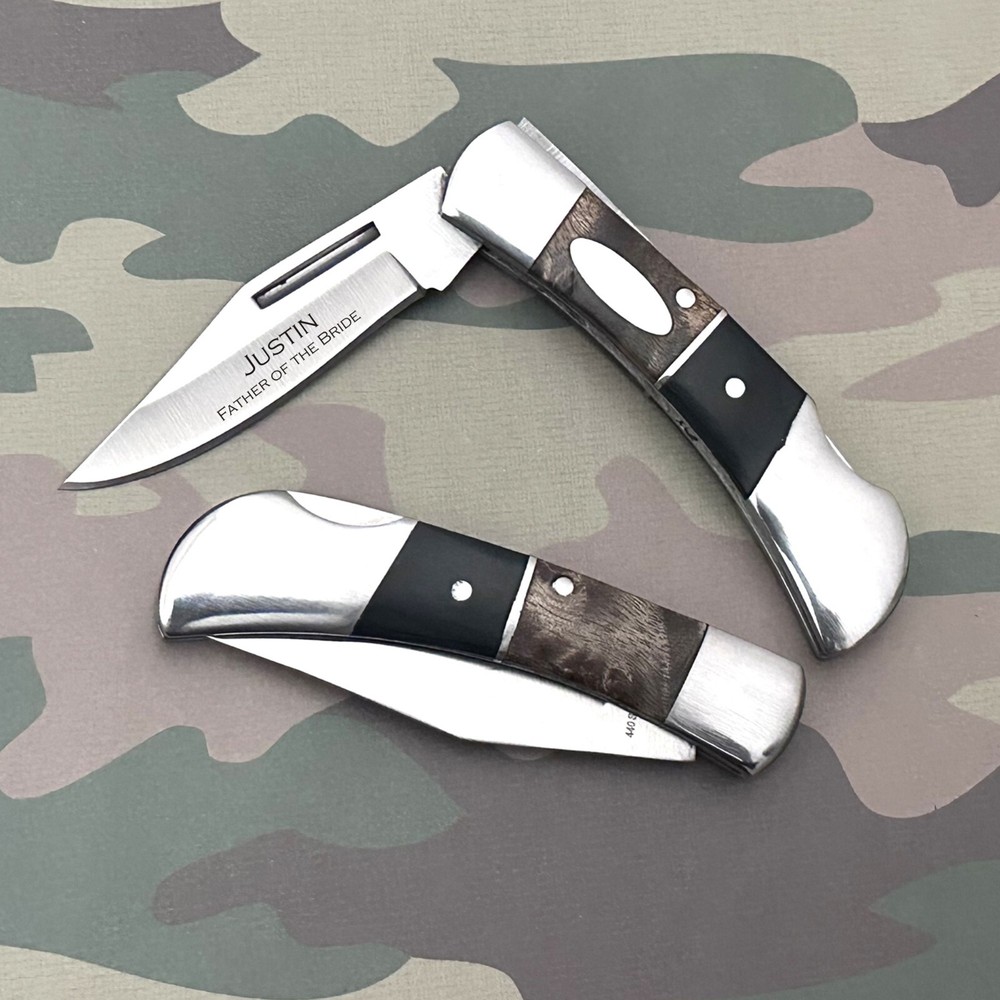 Personalized Pocket Knives Wood Handle , Custom Engraved Folding Knife