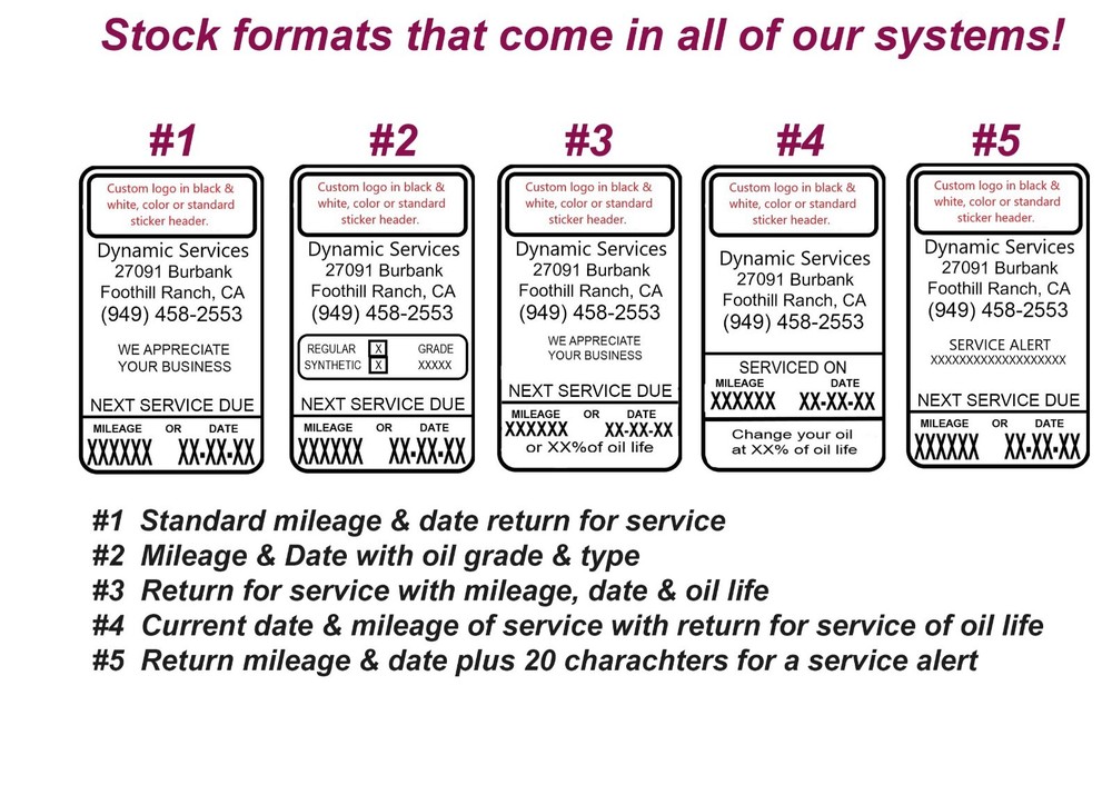 Oil Change Sticker Printer / Service Reminder Printing System