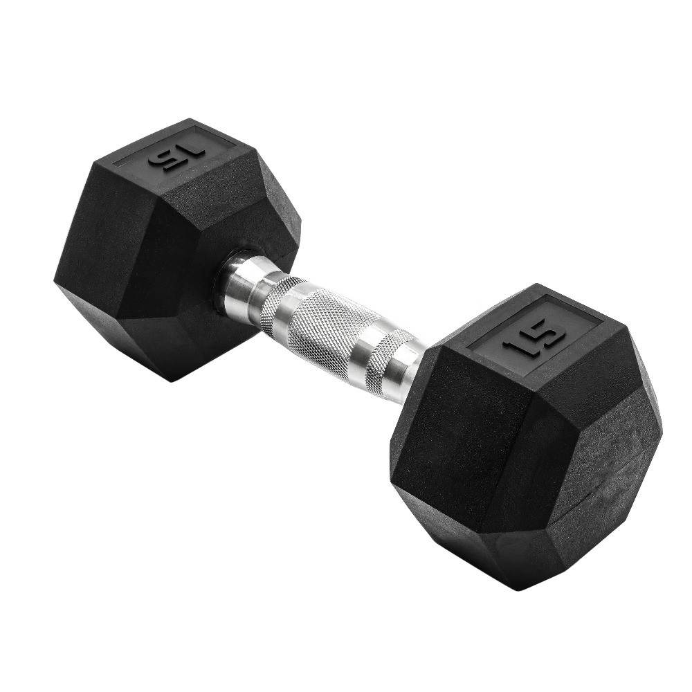 (2 pack) 15lb Rubber Hex Dumbbell, Single
