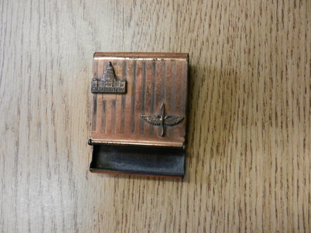 Antique Copper Monument Washington Match Safe Container 1 1/2" x 2" Used