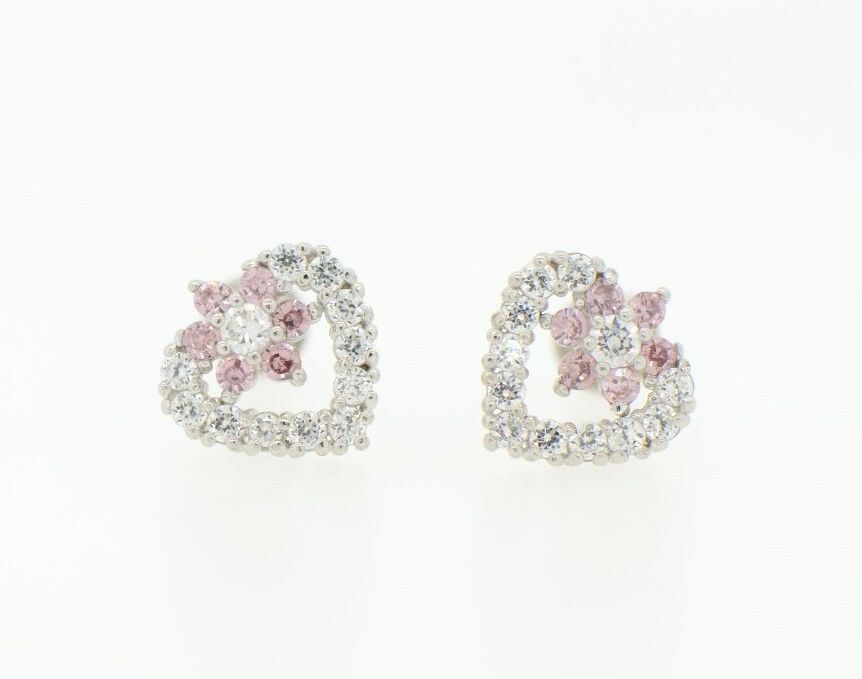 14K White Gold Heart Shape CZ Stud Earrings