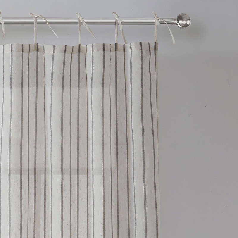 Light Filtering Tie Top Curtain Panel Pair Semi Sheer Striped Drapes Home Decor