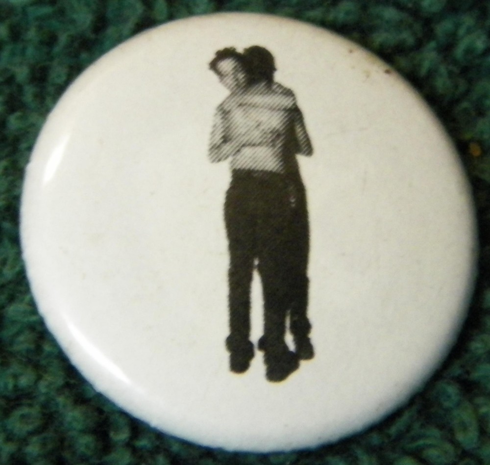 Vintage Pinback Button Pin Hugging 1" Diameter Men Hugging Man