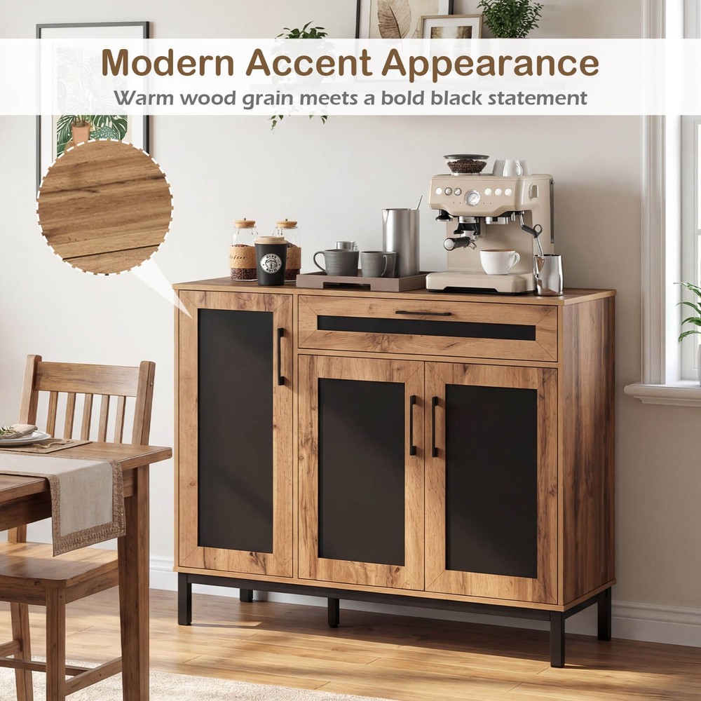 48” Sideboard Buffet Cabinet w/Drawer & Removable Shelves for Kitchen, Entryway