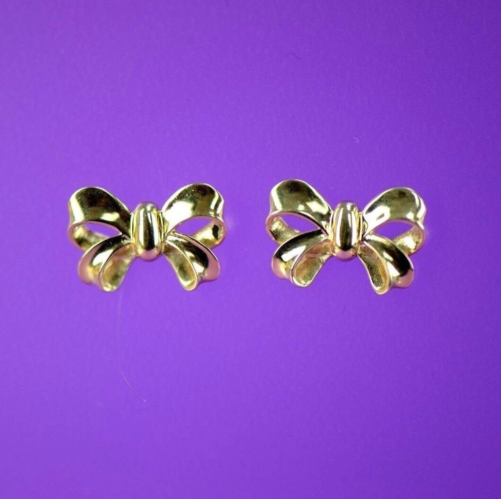14k Solid White Yellow Gold Bow Tie Stud Earrings