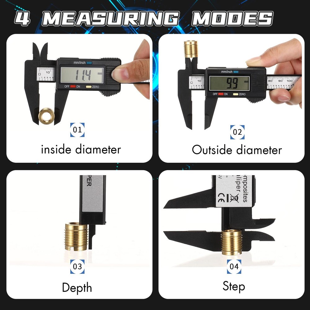 Digital Caliper Measuring Tool w/ Inch Millimeter Conversion Micrometer Ruler