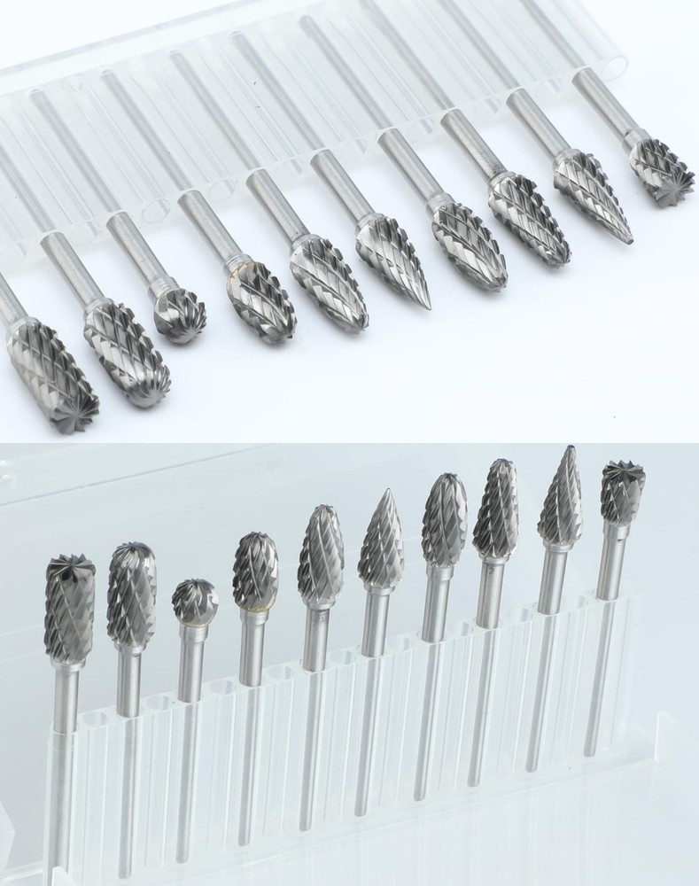 Sworker 10 Pcs Carbide Burr Set 1/8" Shank Compatible with Small, Silver Grey