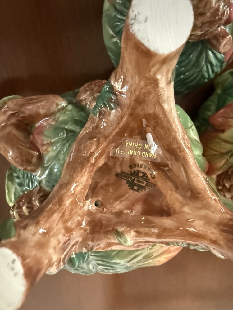 Fitz & Floyd Ceramic Creamer & Sugar Set Handmade Glazed Pinecone Design Lid