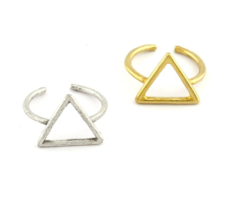 3 pcs Triangle Ring Raw Brass, Antique silver plated brass(6US Adjustable ) 1199