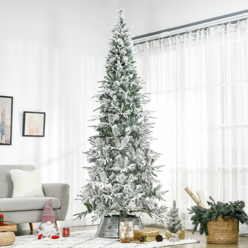 9' Unlit Snow Flocked Pine Artificial Christmas Tree Realistic Branches 1159 Tip