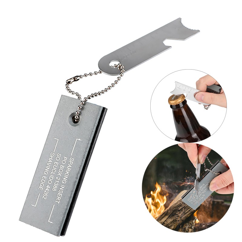 1PCS Permanent Flint Eternal Lighter With Multitool Keychain Bottle Opener Ruler