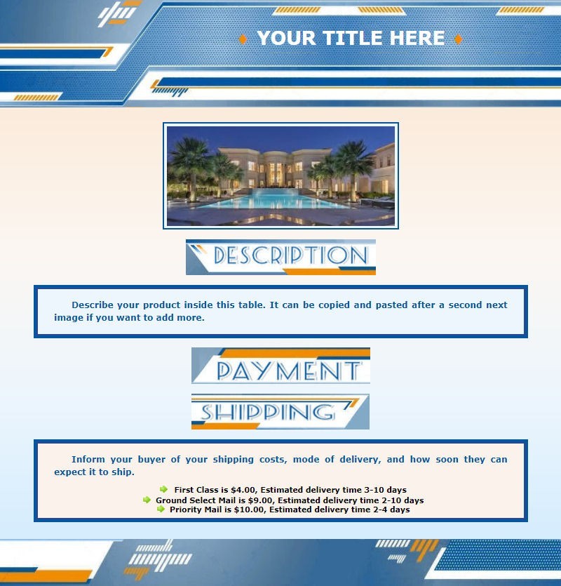 AUCTION TEMPLATE Modern Design Blue Bar Header - FREE SHIPPING