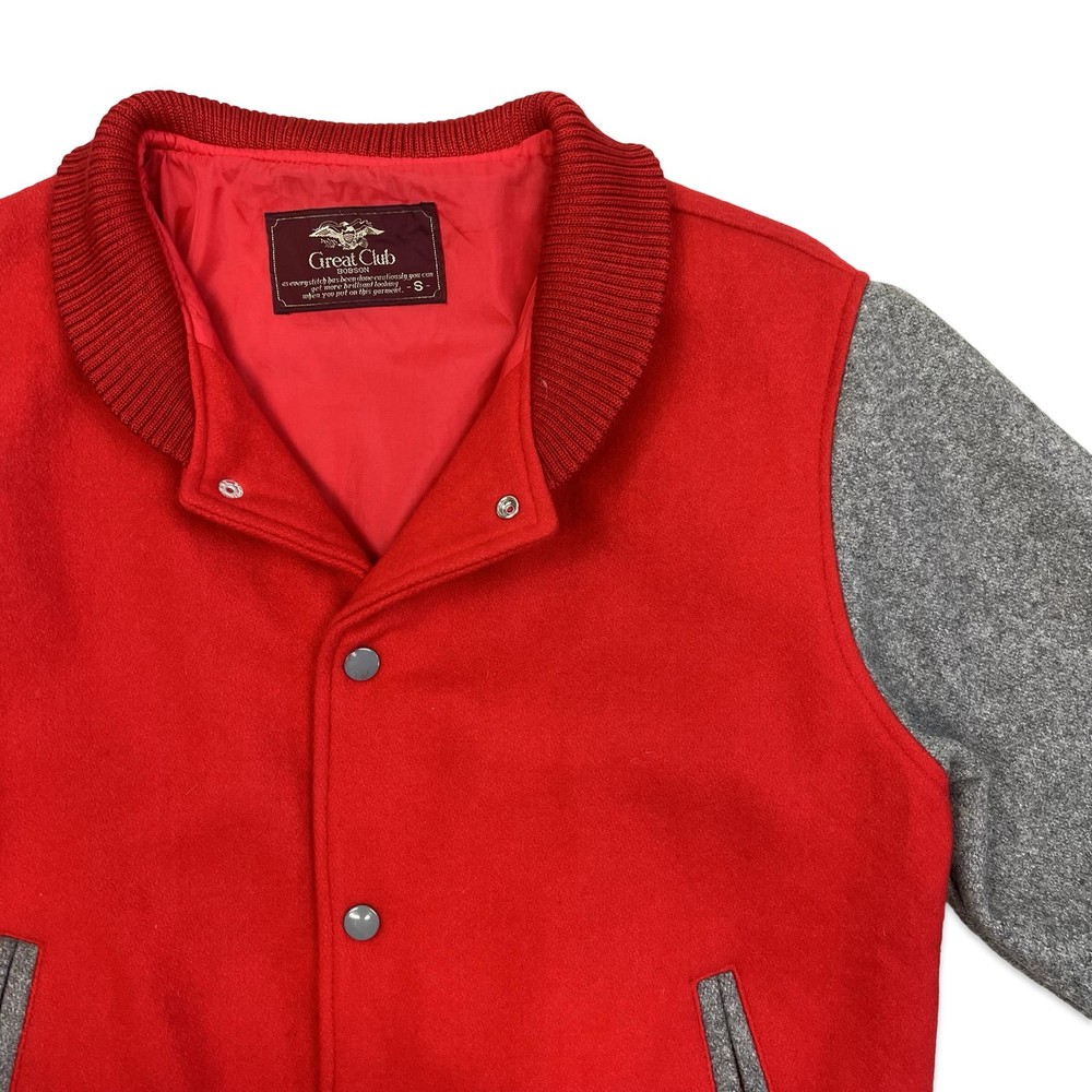 Vintage 80s Red & Grey Wool Varsity Jacket Small