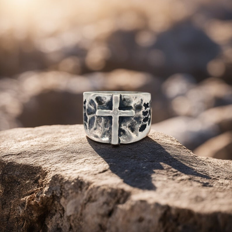 925 SOLID STERLING SILVER RING SIGNET RING MENS RING CROSS RING RELIGION RING