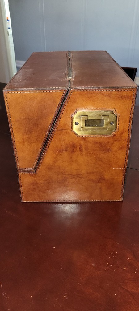 Antique Leather Bound Desk Organizer With Buckle Lock