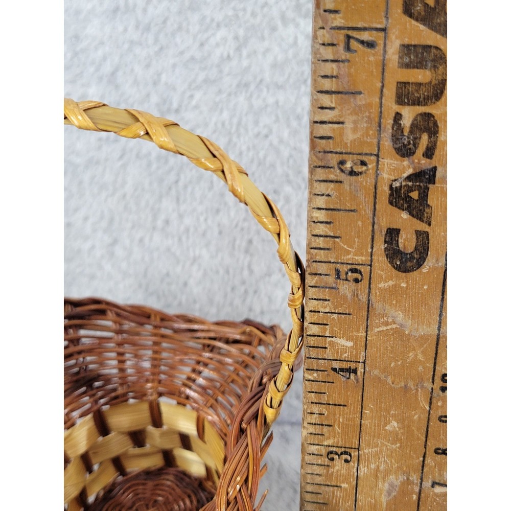 Small Wicker Basket Decorative Handle Farmhouse Rustic Tabletop Decor