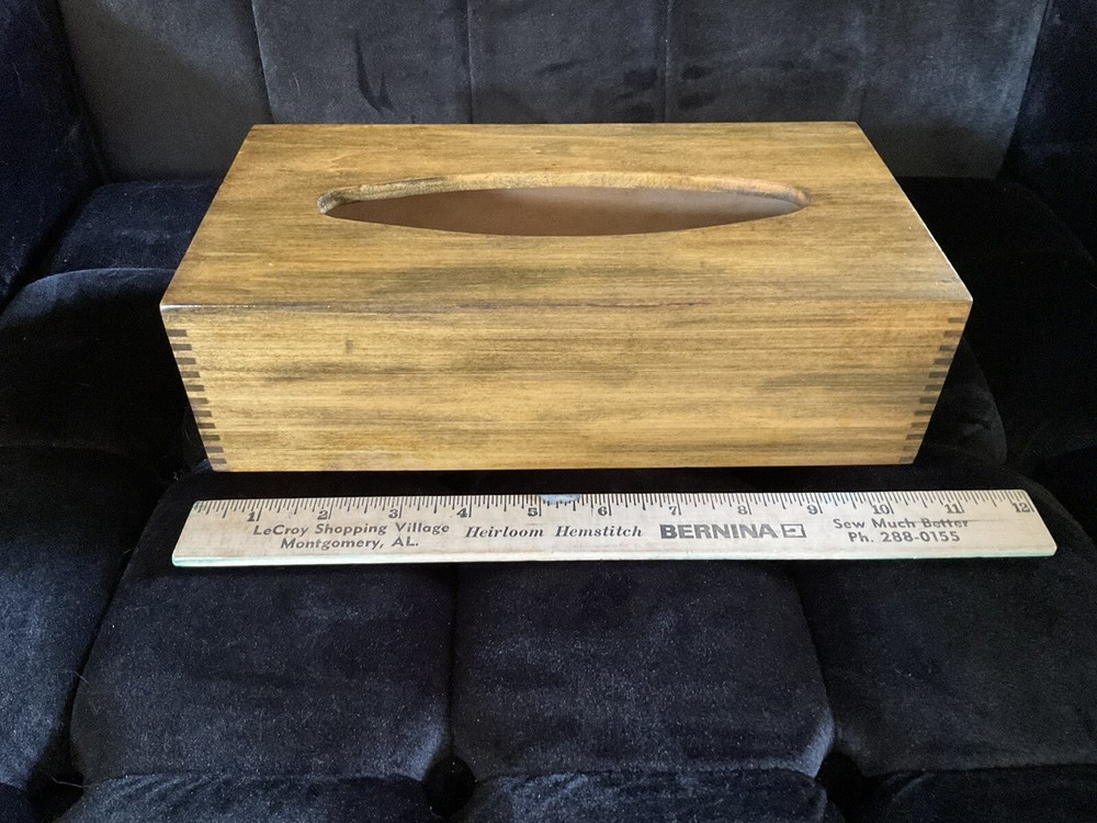 Tissue Box Cover Beautiful Corners Solid Stained Wood Vintage Rectangular MCM