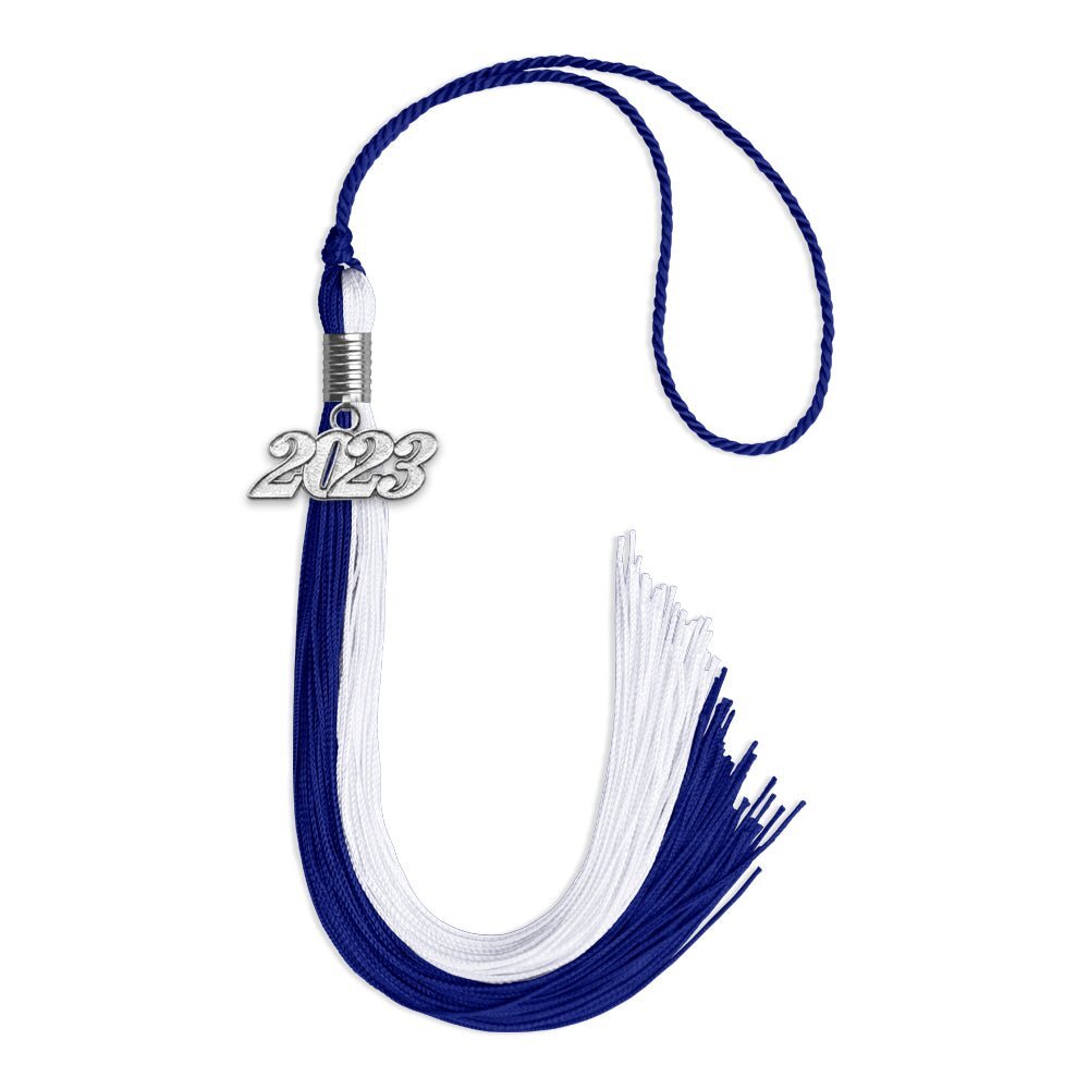 Endea Graduation Royal Blue/White Tassel With Silver Date Drop