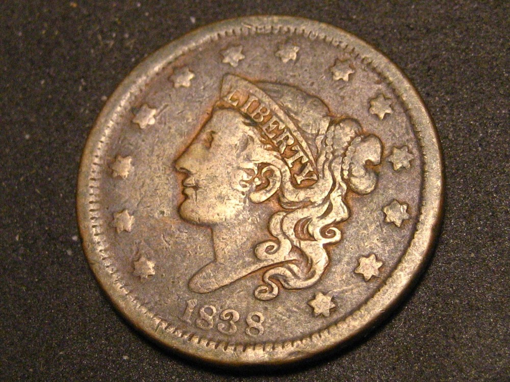 1838 Coronet Head Large Cent VF