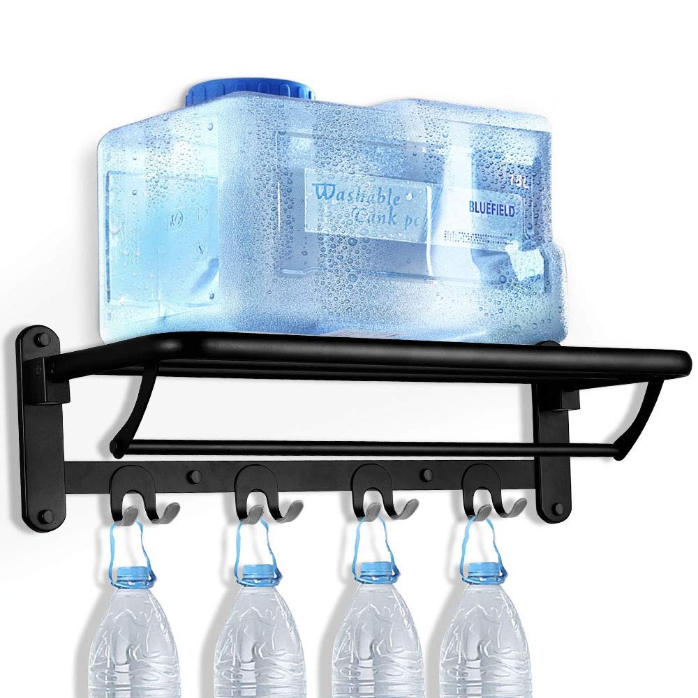 Foldable Towel Rack for Bathroom Wall Mounted, with Towel Hooks and Adjustabl...