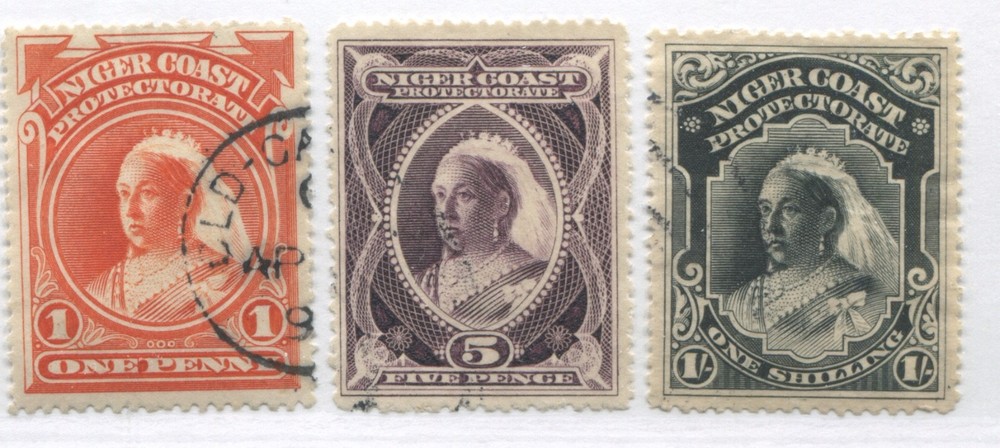 Niger Coast QV 1894 1d and 5d and 1/ used