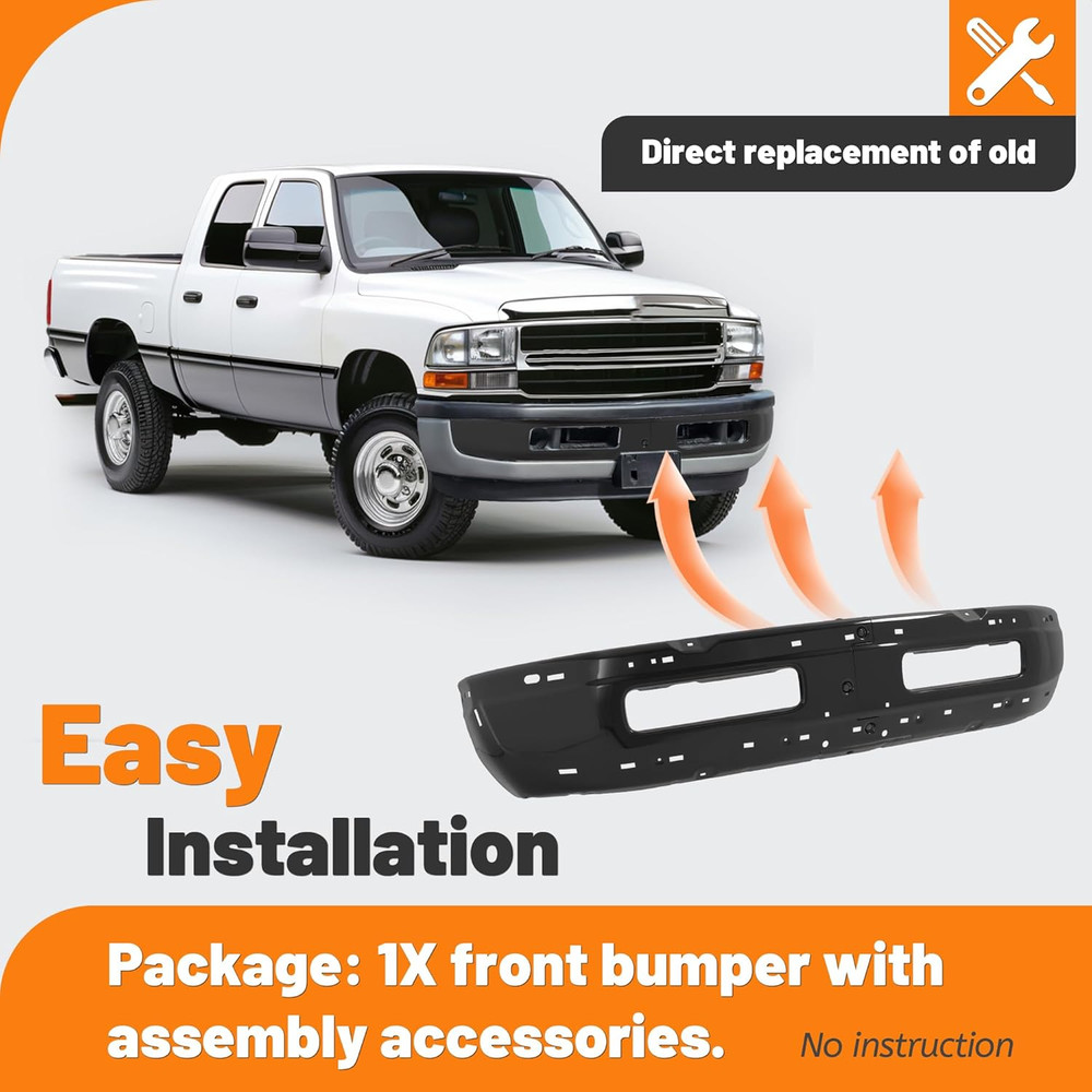 Front Bumper Compatible with 1994-2001 Dodge Ram 1500, 1994-2002 Dodge Ram 2500