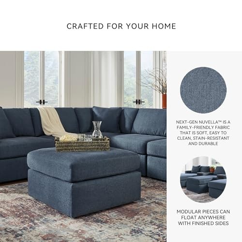 Modmax Contemporary Stain Resistant Square Oversized Symmetrical Blue Ottoman