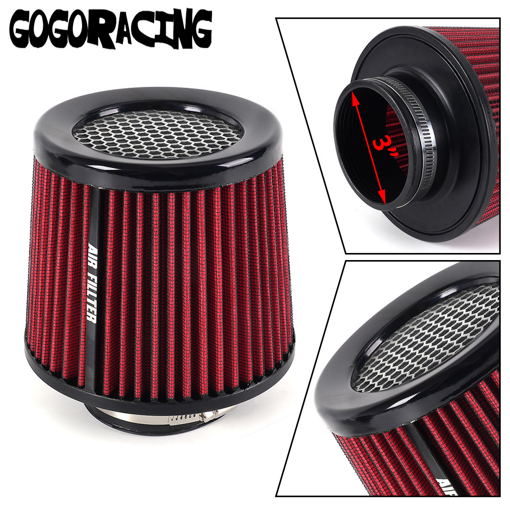 3 Inch 76mm High Flow Inlet Cold Air Intake Cone Replacement Dry Air Filter Red