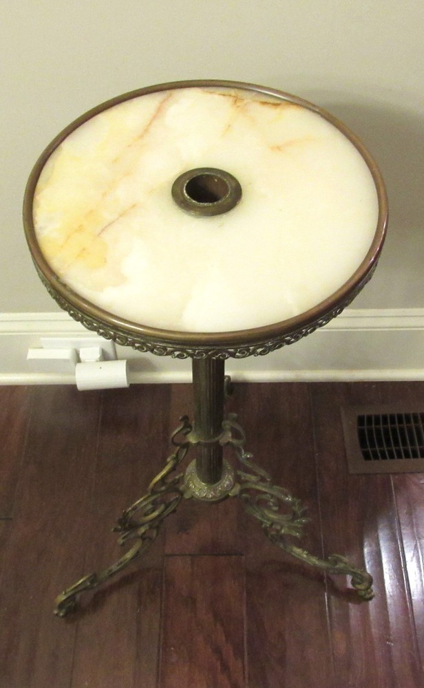 VICTORIAN BRASS AND MARBLE STAND TABLE
