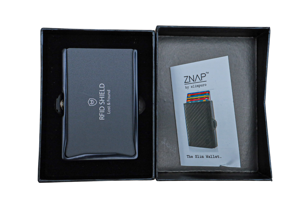 RFID Blocking Slim Solid Leather Aluminum Wallet - ZNAP by slimpuro (Black)
