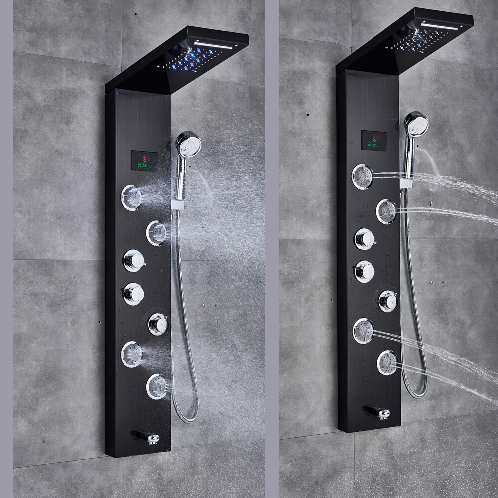 Shower Panel Tower System LED Rain&Waterfall Massage Jet Sprayer Stainless Steel