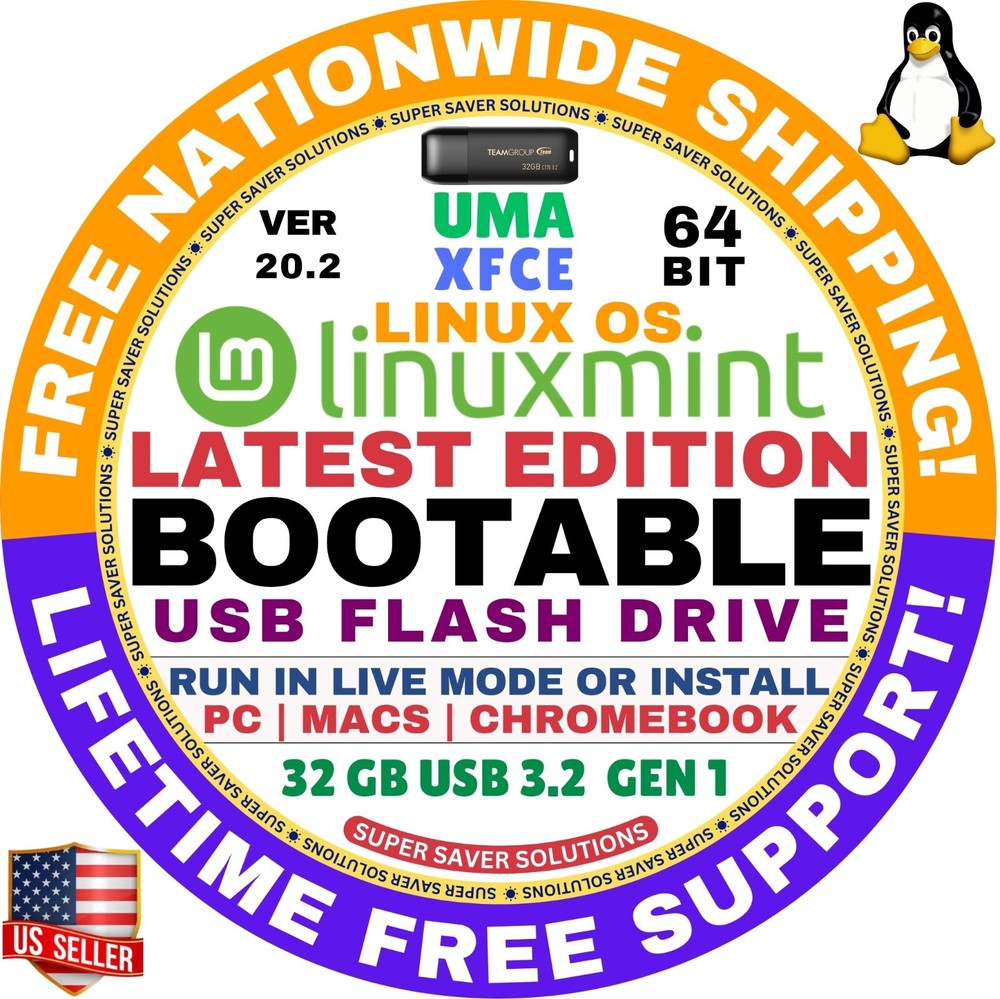 Linux MINT 20.2 USB UMA XFCE 64-Bit Live Boot, Full Install MAC, PC