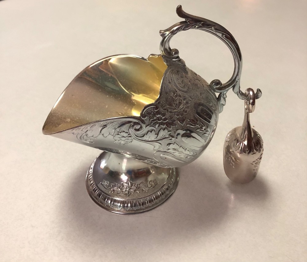 vintage no tarnish silverplate sugar scuttle and scoop