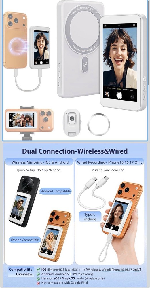 Wireless & Wired LED Ring Light for iOS Android Huawei Portable Dual Connection