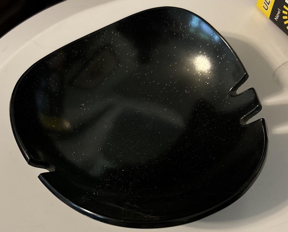 MCM Style Black w Gold Flecks Plastic Ashtray