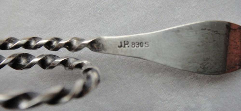 Norwegian Signed J.P Tea Caddy Twist Loop Handle Spoon 830 Silver Fine Condition