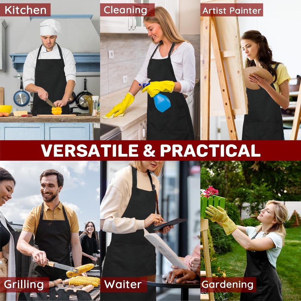4 Pack Plus Size Chef Aprons, Large Kitchen Apron with 2 Pockets, Adjustable ...