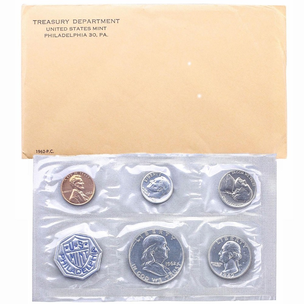 1962 (P) Proof Set Original Envelope 90% Silver US Mint 5 Coins