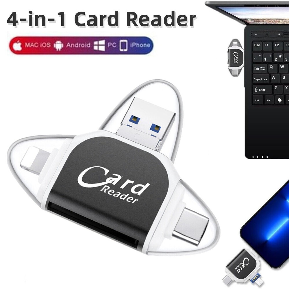 Portable Memory Card Reader Multi-Port 4 in1 Universal Card Reader