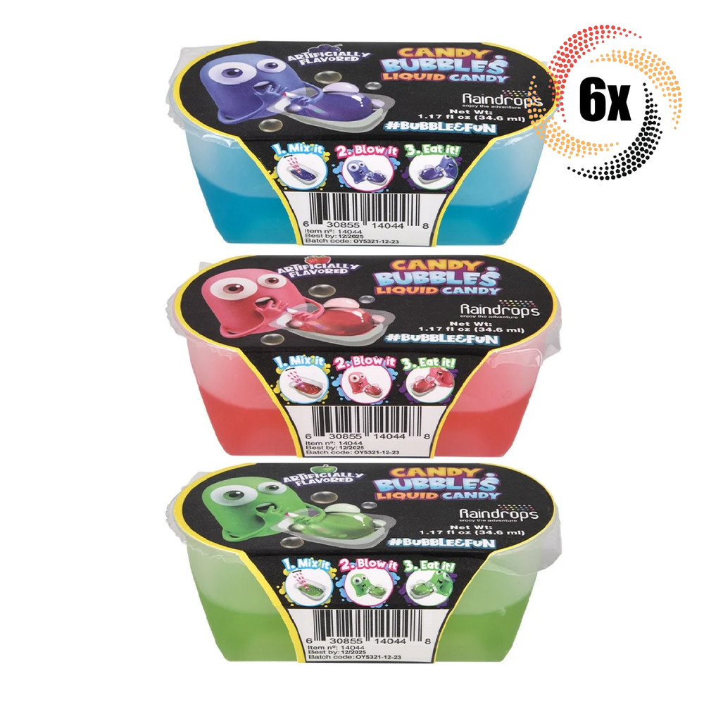 6x Packs Raindrops Candy Bubbles Assorted Flavor Liquid Candy | 1.17oz
