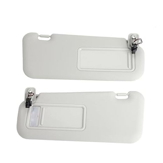Grey Left Driver and Right Passenger Side Sun Visor with Light and Mirror Pair
