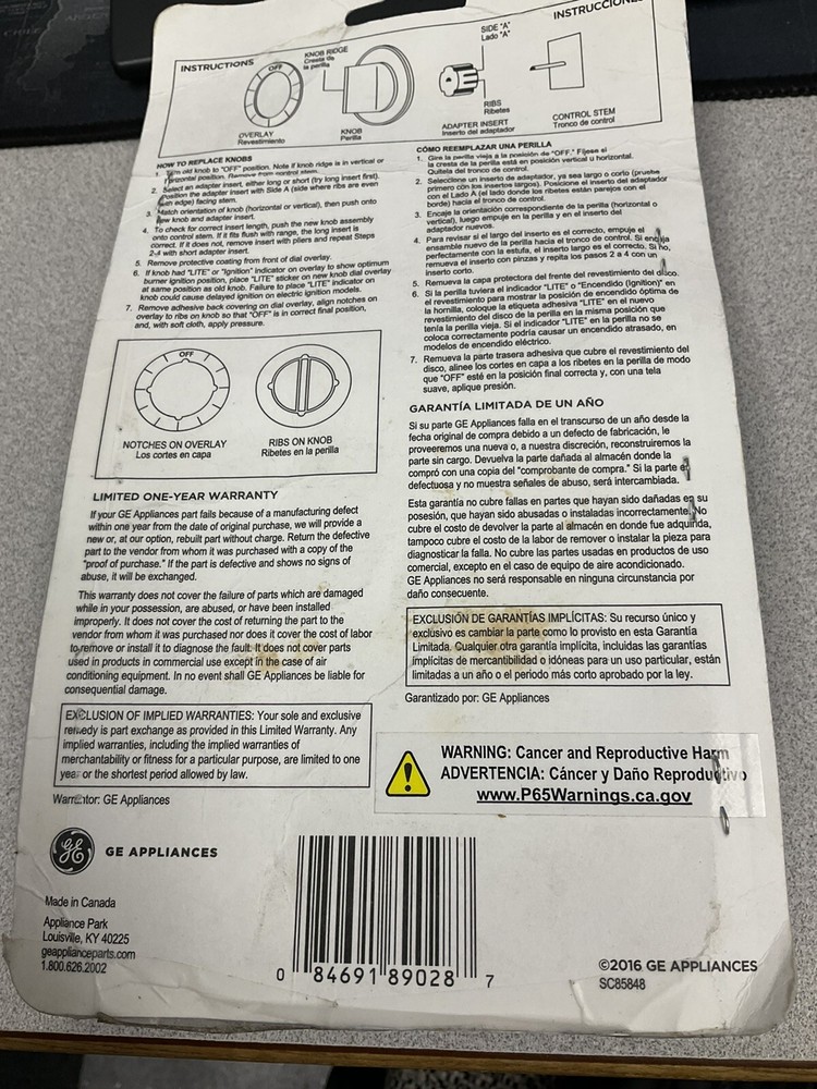 GE Appliances CONTROL KNOBS PM3X88 DAMAGE BOX, missing