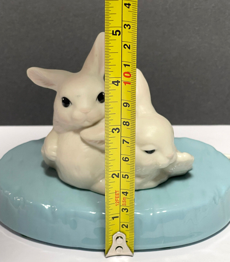 Ceramic Rabbits Night Light Blue White Easter Bunnies Signed Gloria NICE vintage